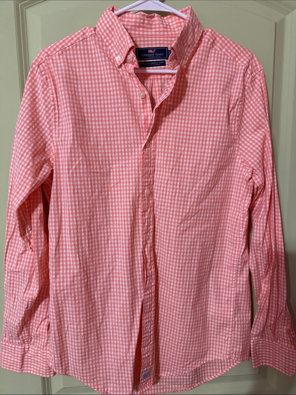 Vineyard Vines Men's Orange Gingham Button-Down Shirt